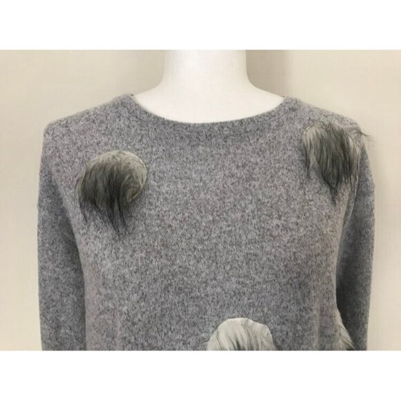 ZARA W & B Collection Long Sleeve Sweater Size Medium Furry Polka Dots Gray - Picture 3 of 7